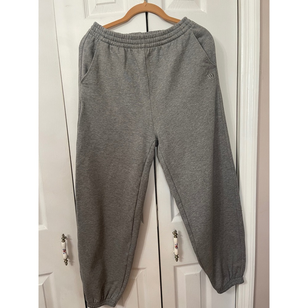 Wilson Mens Heather Gray Fleece Jogger Sweatpants Elastic Waist Pockets size M